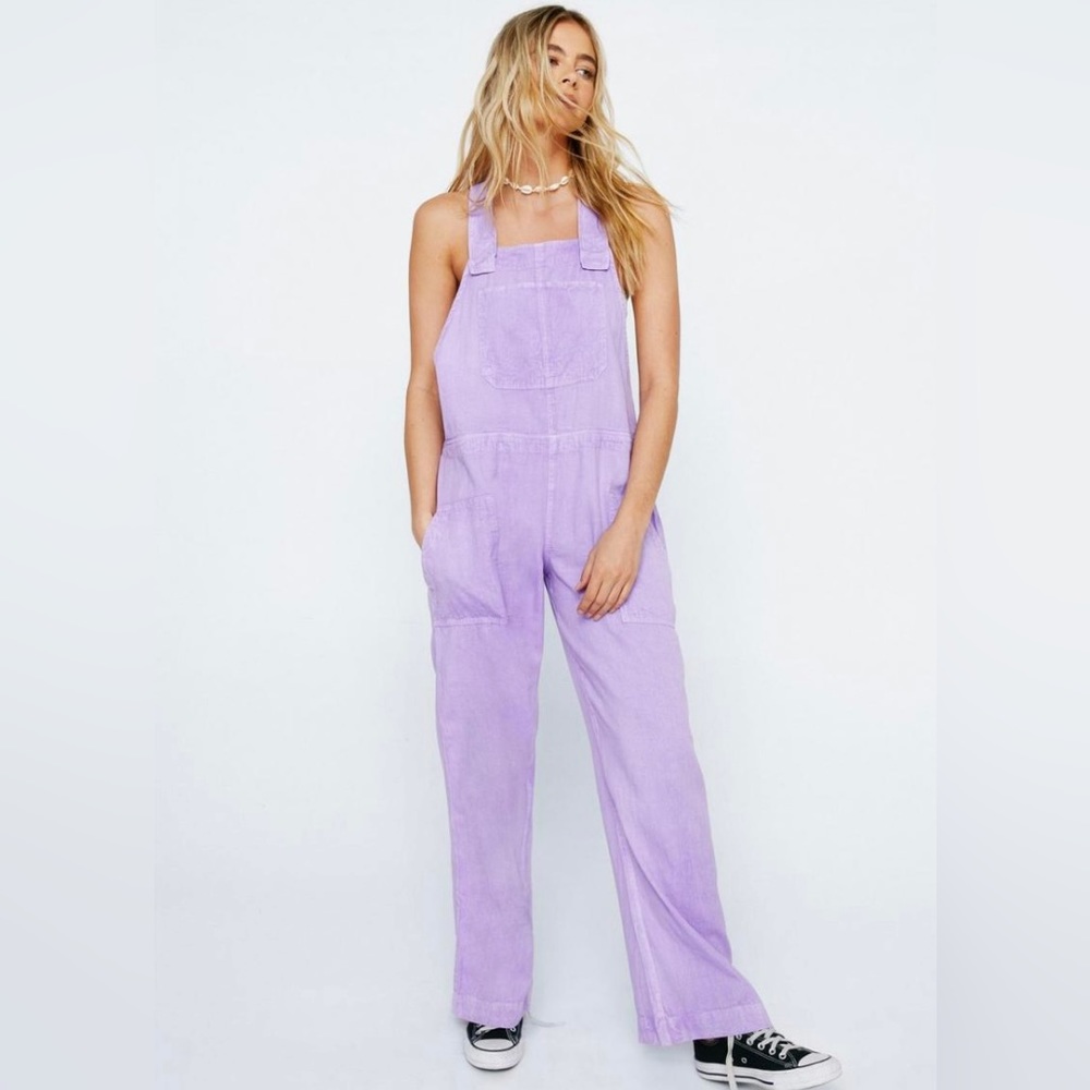NWT Nasty Gal Twill Loose Fit Overalls in Lilac - Size 6